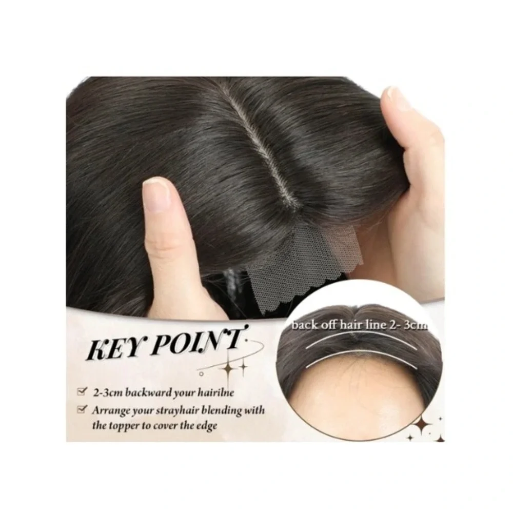 MORICHY 20in Hair Topper with Bangs Black Brown Wavy Synthetic Clip In Hairpiece